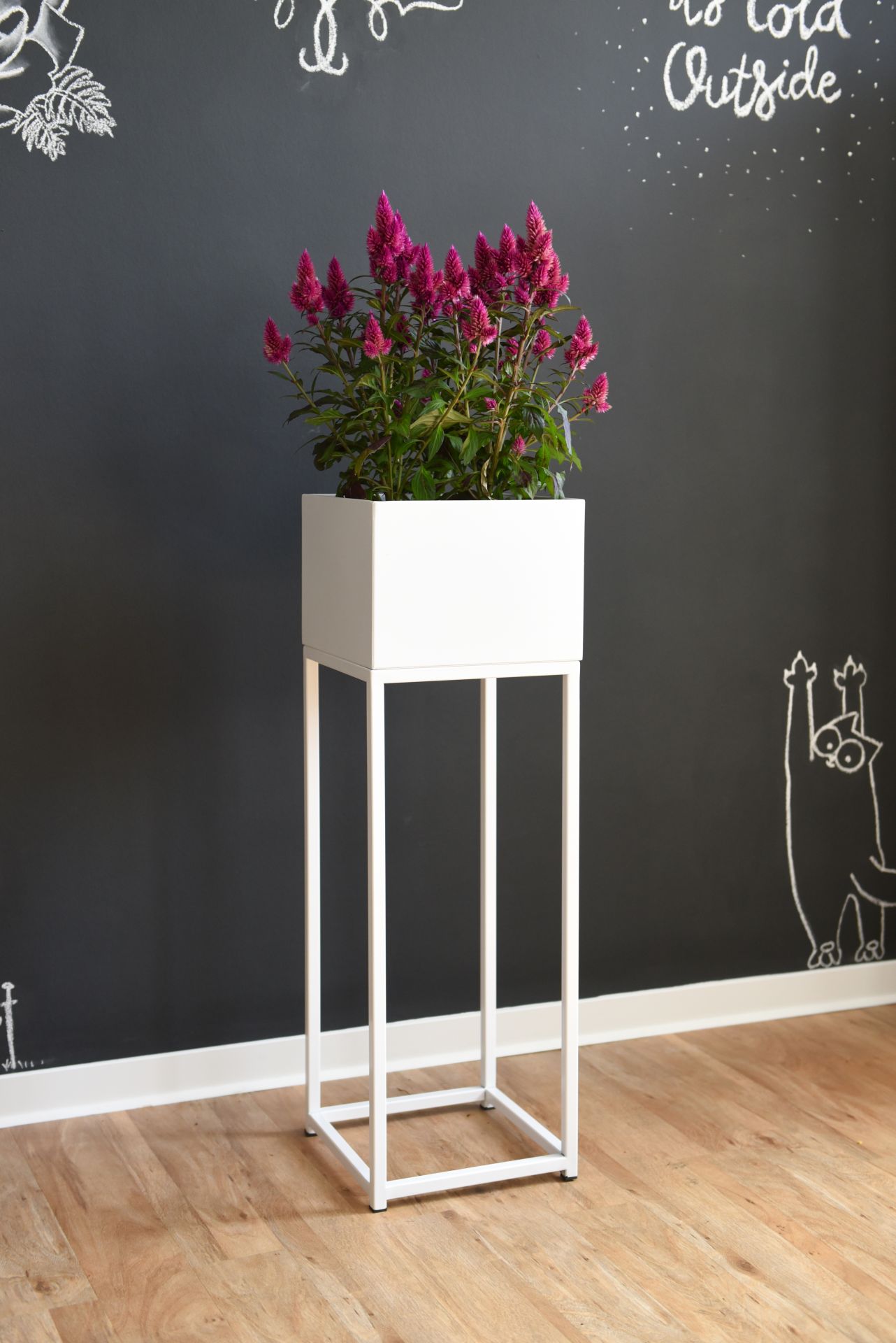 Blumentopf auf Ständer, mit Beinen / Füßen "Elevate Square" 79 cm, Weiß