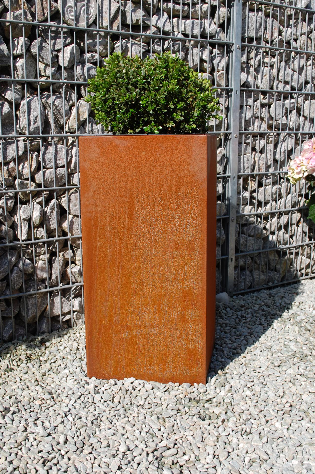 Blumenkübel Pflanzkübel aus Cortenstahl Metall "Block" 80 cm, Rostbraun