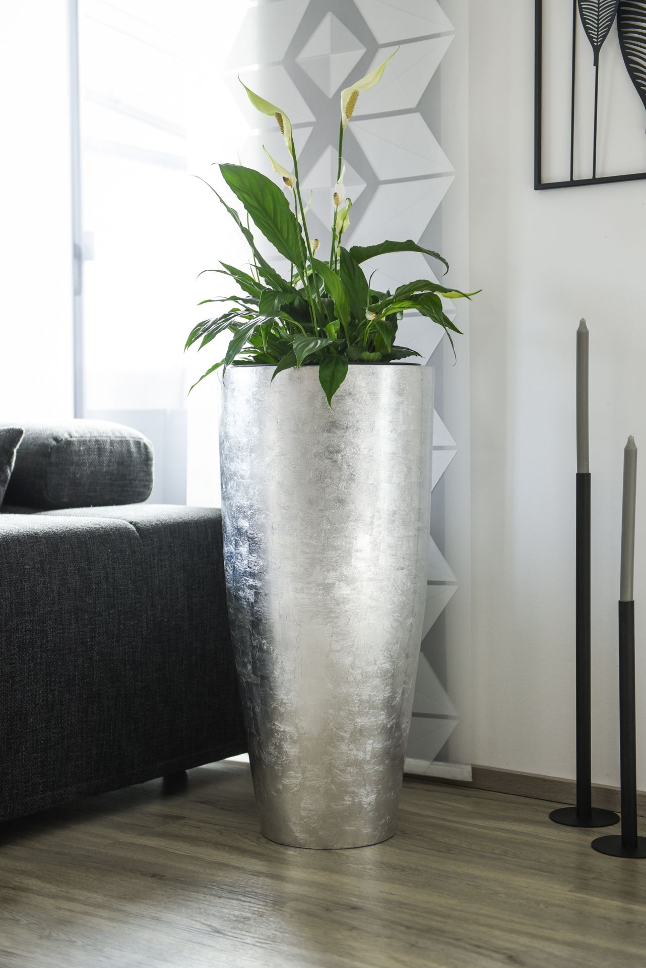 Exklusiver großer Blumenkübel Fiberglas "City" 80cm Silber Hochglanz | eBay