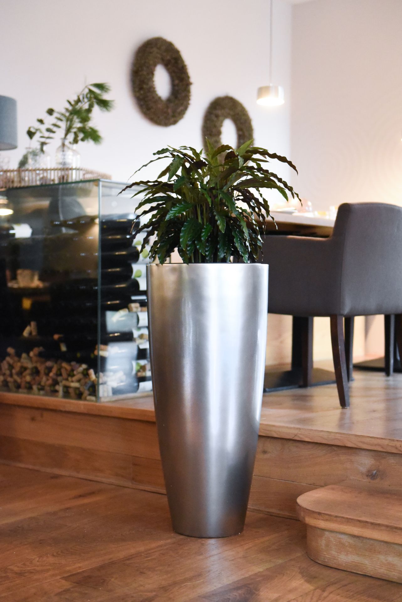 Exklusiver Blumenkübel Pflanzkübel Vase Kübel Fiberglas CITY 80 Silber