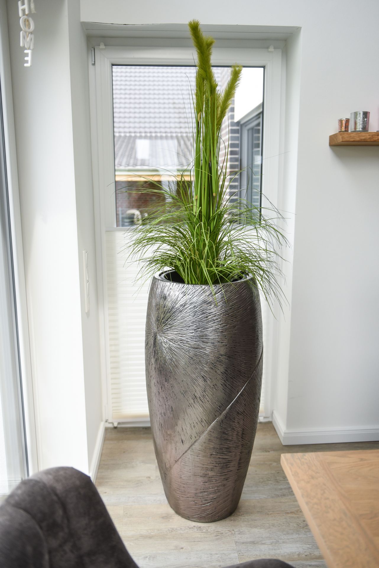 Pflanzkübel Pflanzgefäß Fiberglas exklusiv "Royal" 107x50 cm, Silber