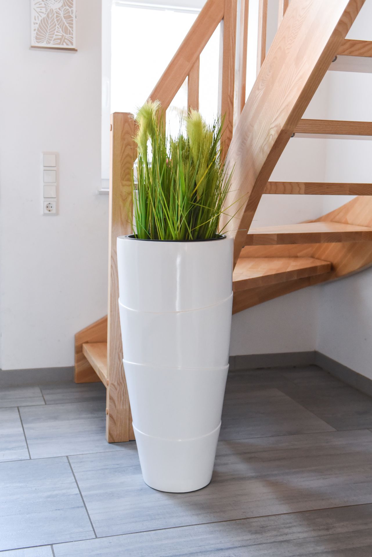 Exklusiver Blumenkübel Pflanzkübel Fiberglas "Moena" 80 cm Weiß