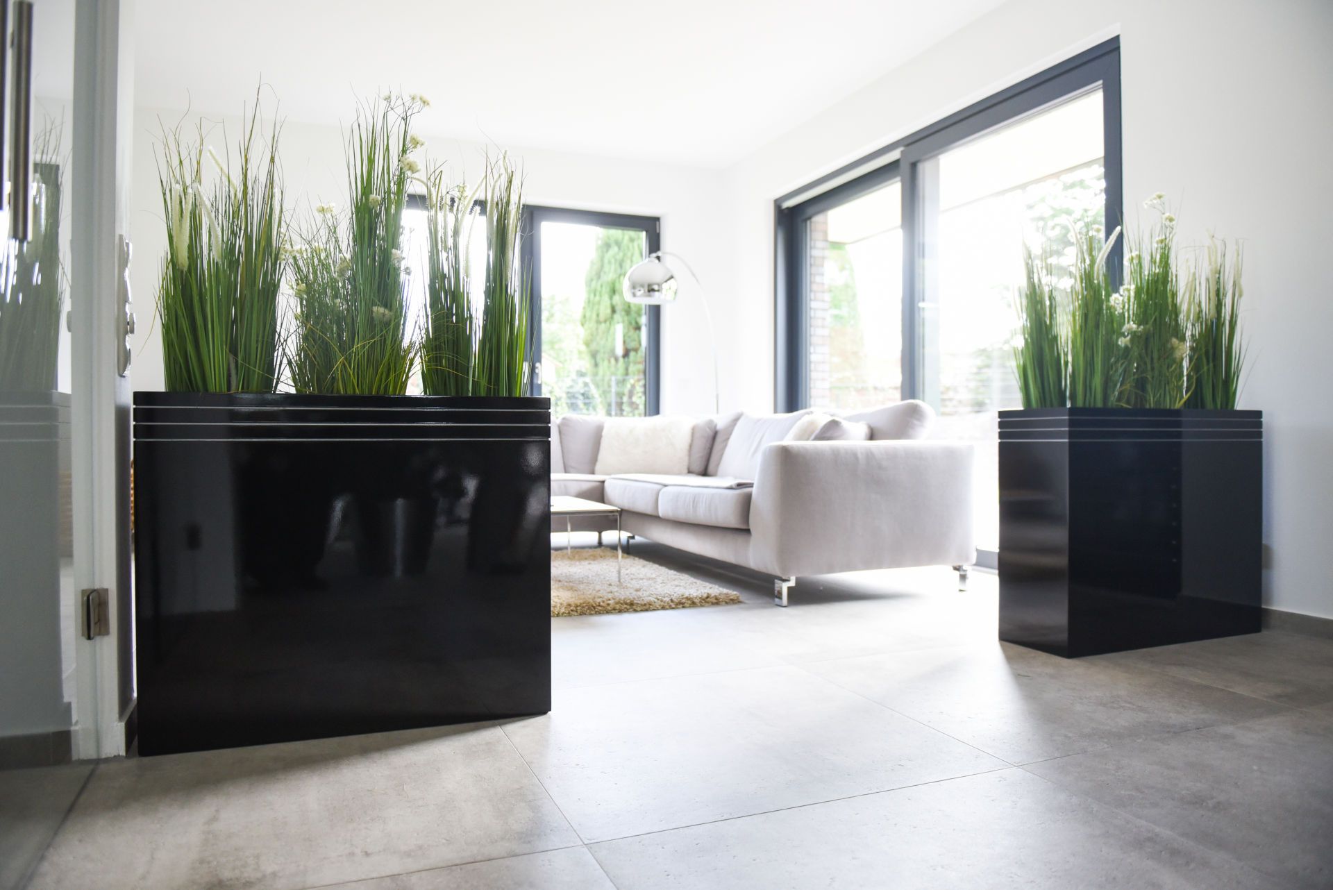 2er Set Pflanzkübel Raumteiler exklusiv "Elemento" Schwarz Hochglanz