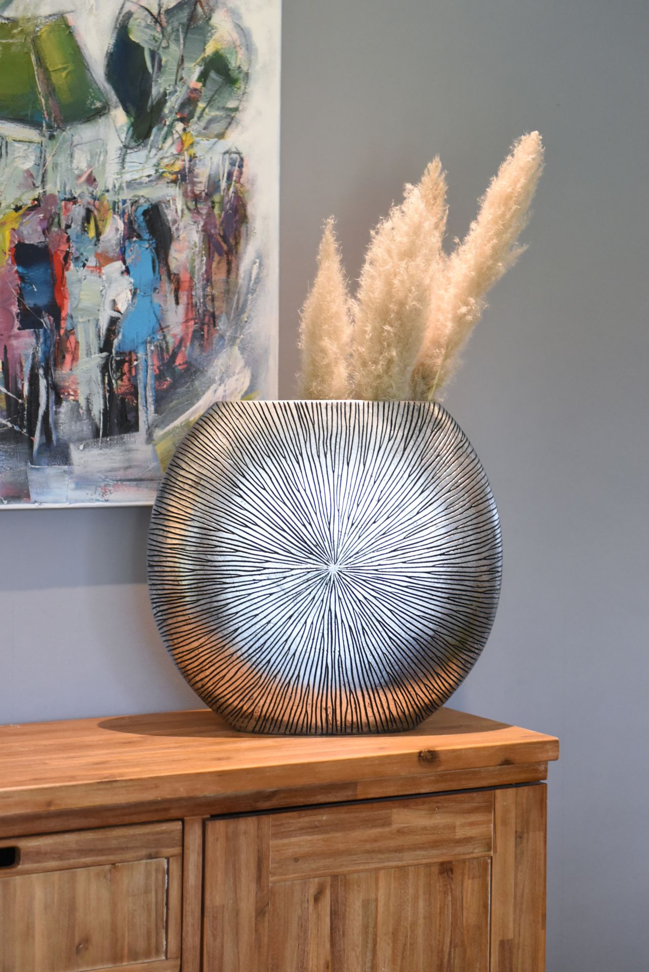 Vase Deko Bodenvase Fiberglas ATENA 50x55x18 cm, Silber Schwarz | eBay