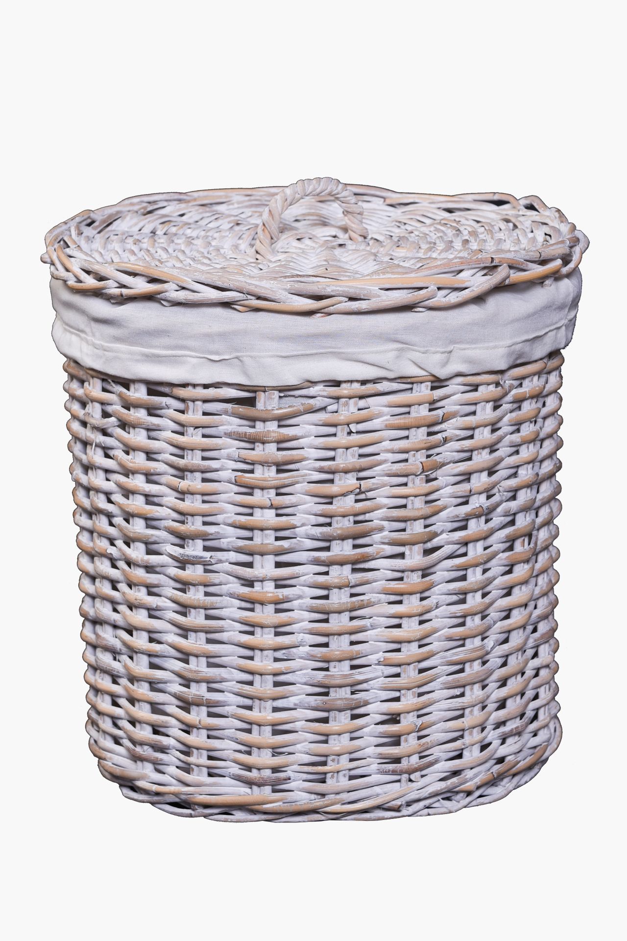 runder Wäschekorb Wäschebox Korb "Tellu" Rattan 45 cm hoch, Shabby Weiß