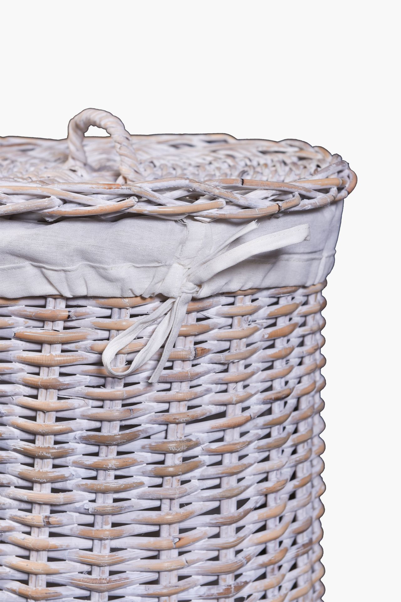 runder Wäschekorb Wäschebox Korb "Tellu" Rattan 45 cm hoch, Shabby Weiß