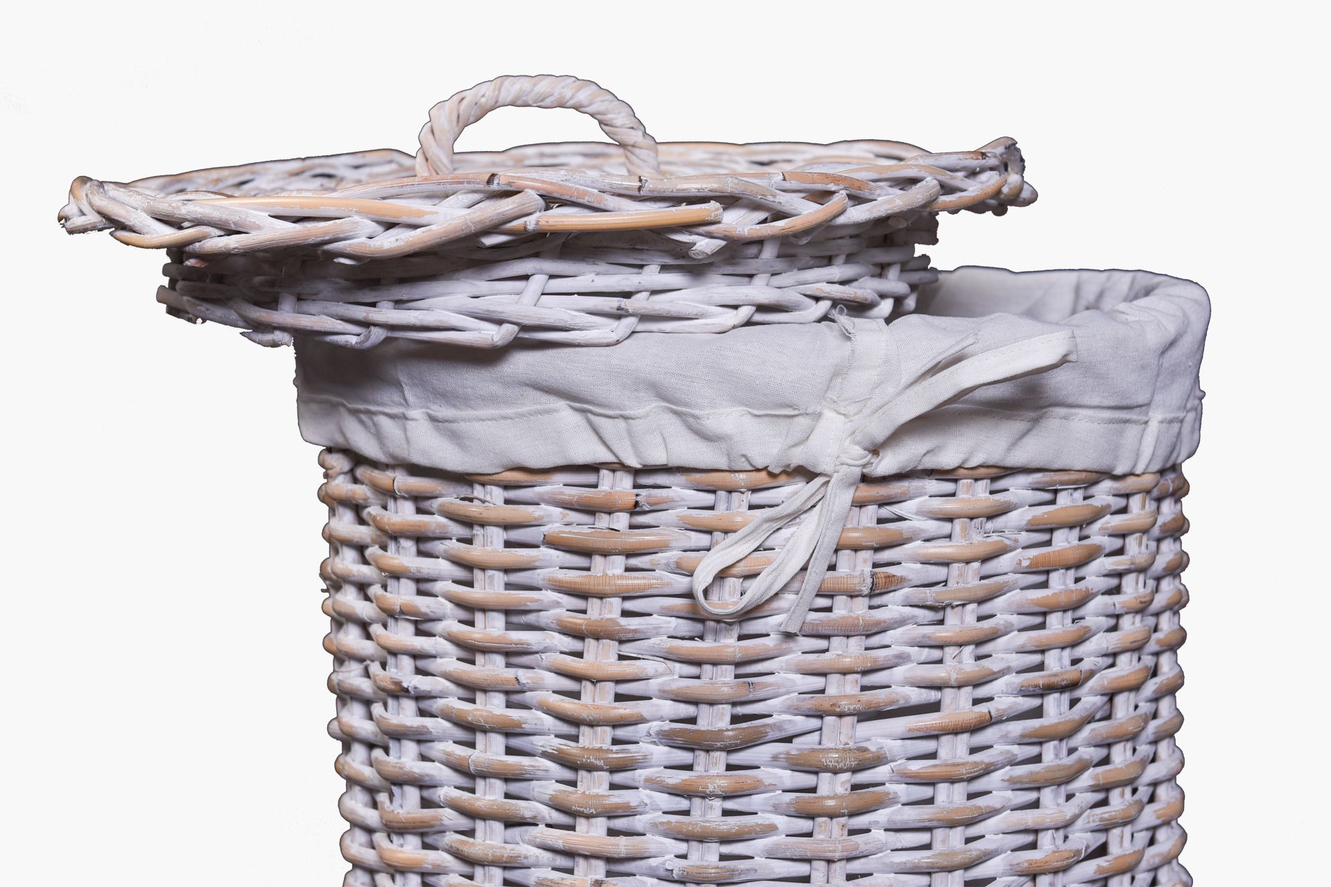 runder Wäschekorb Wäschebox Korb "Tellu" Rattan 45 cm hoch, Shabby Weiß