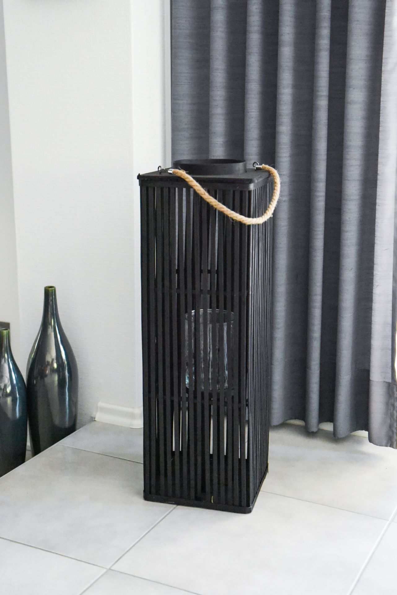 Windlicht Laterne Kerzenhalter Holz mit Glas LUNIA Schwarz 80 cm | eBay