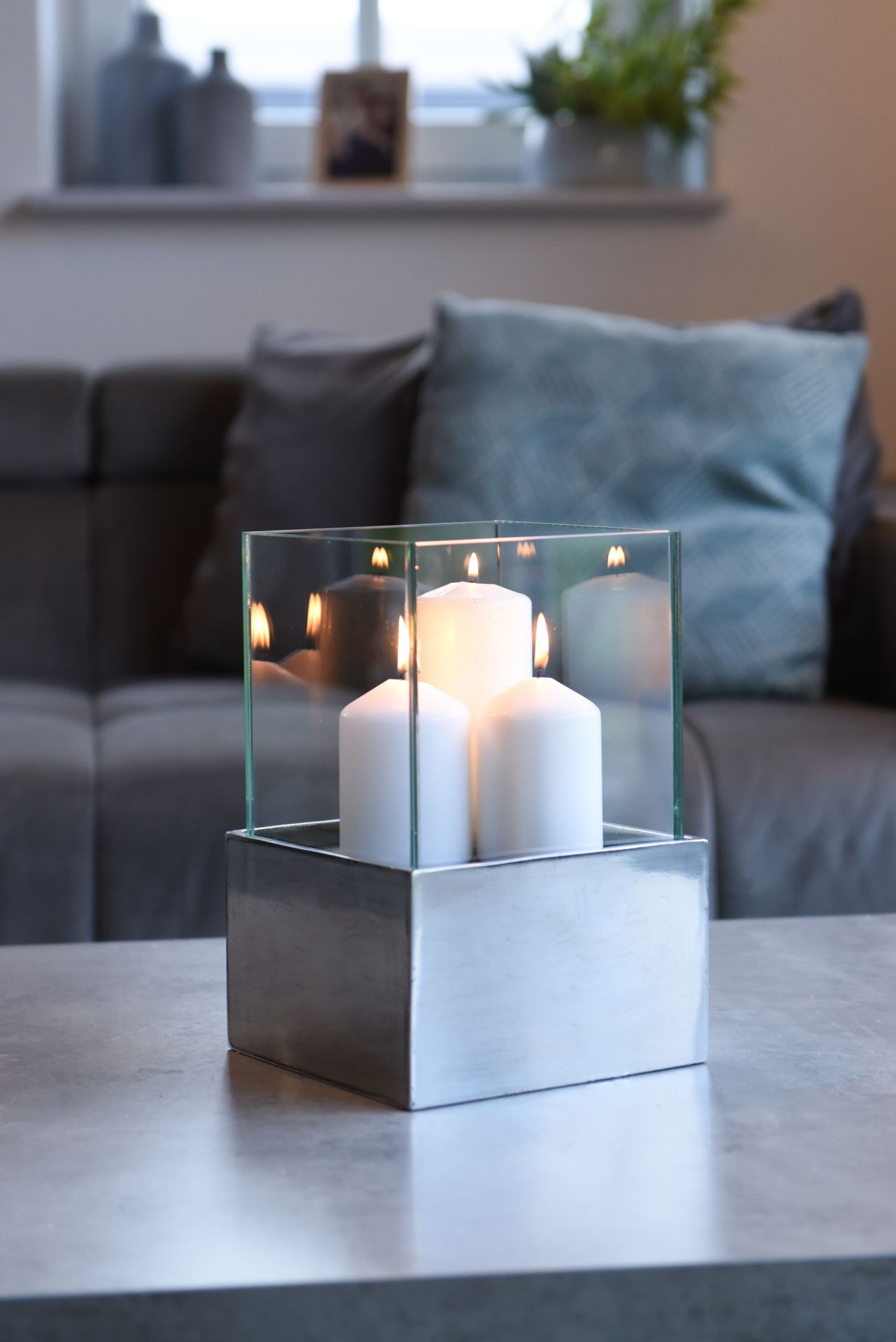 Deko-Windlicht Kerzenhalter Viereckig CANDELITA 29 cm hoch, Silber