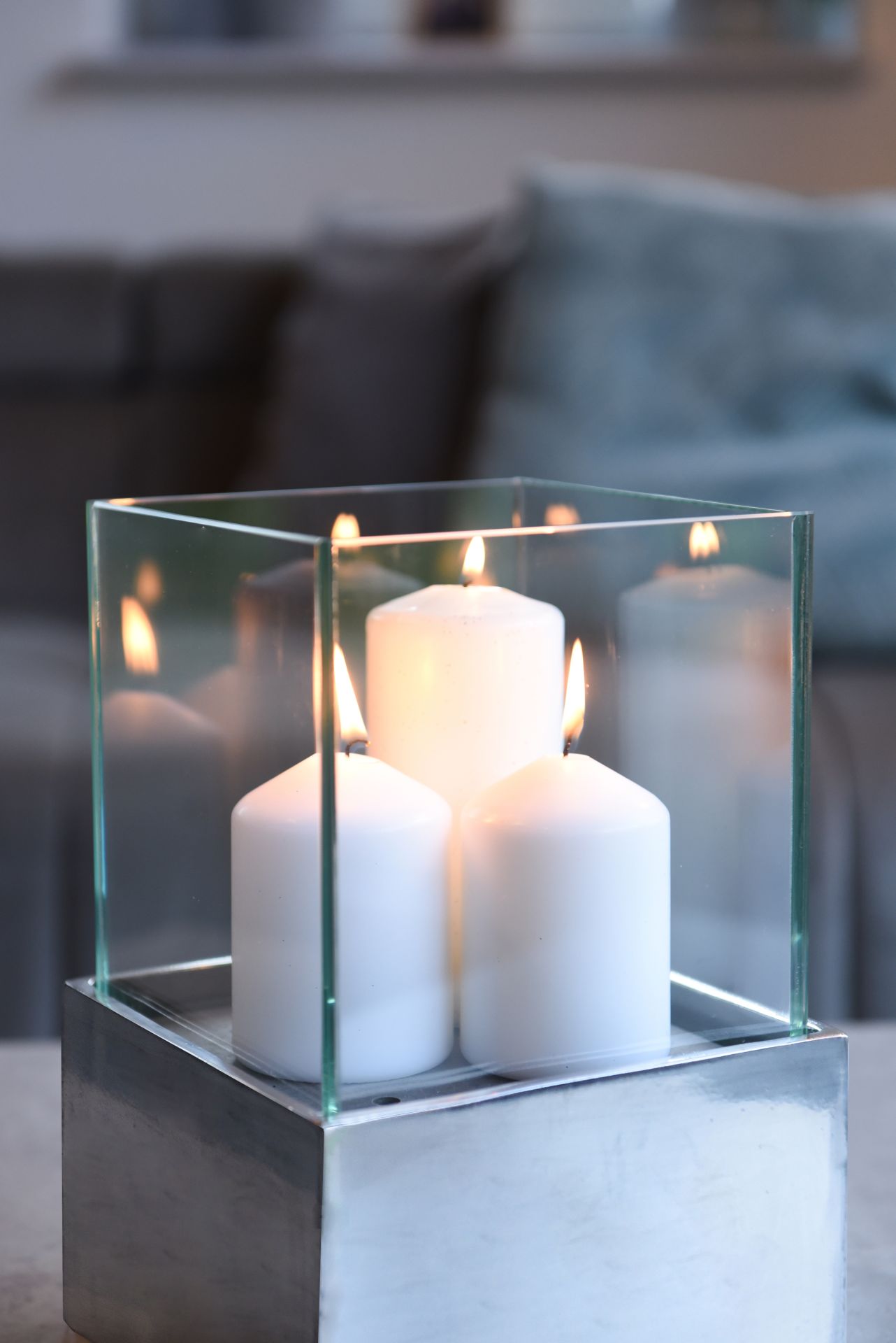 Deko-Windlicht Kerzenhalter Viereckig CANDELITA 29 cm hoch, Silber