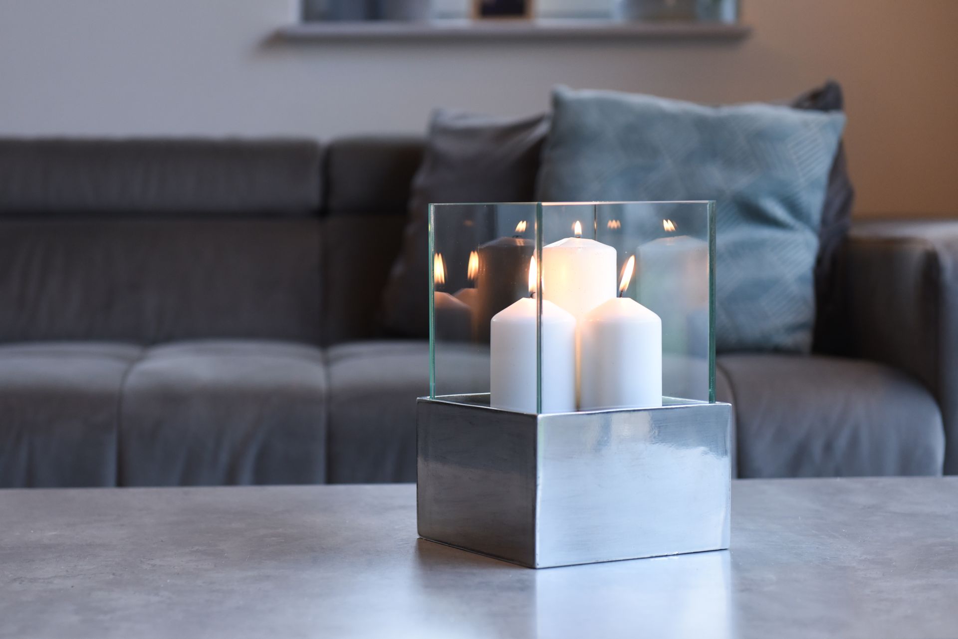 Deko-Windlicht Kerzenhalter Viereckig CANDELITA 29 cm hoch, Silber