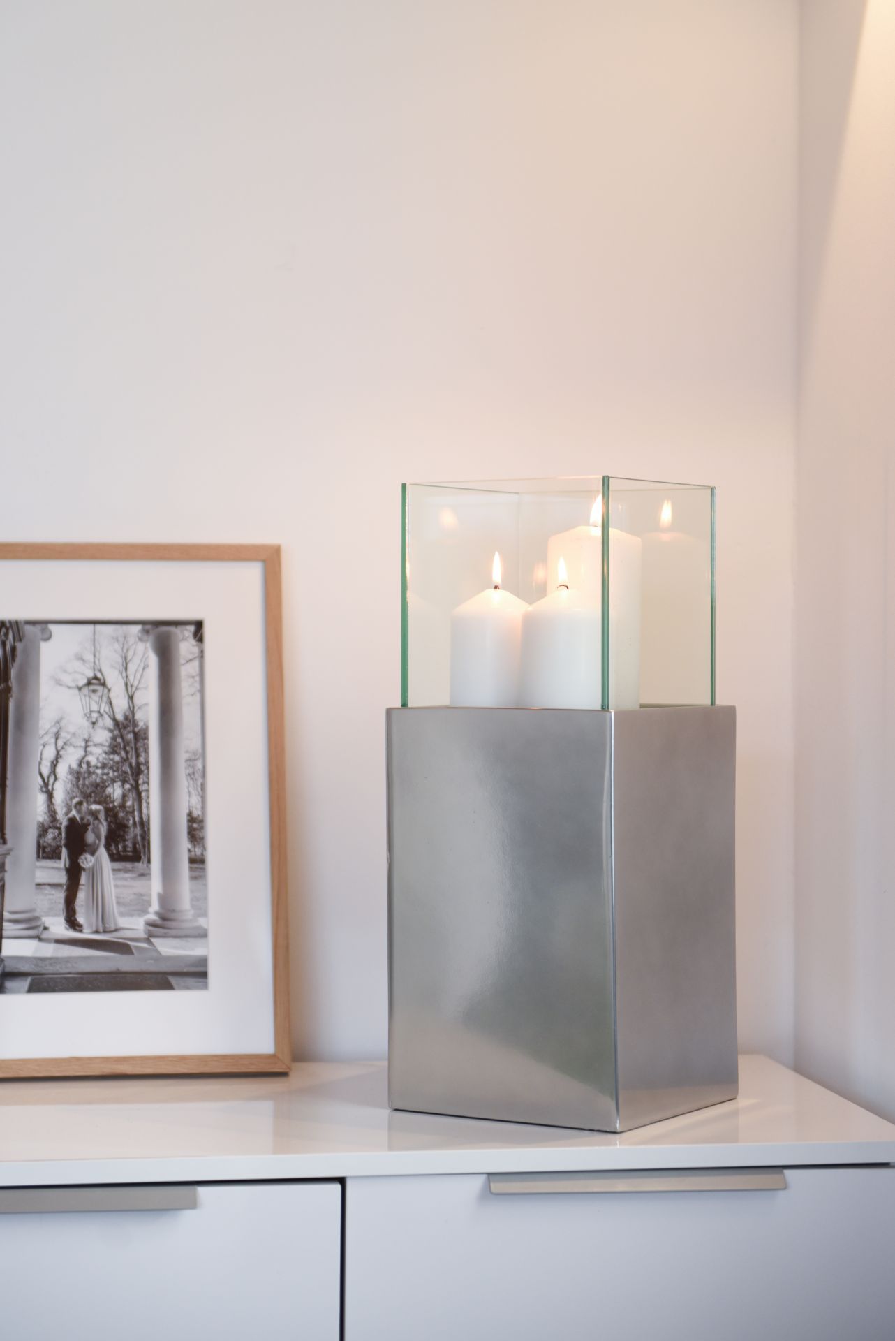 Deko-Windlicht Kerzenhalter Viereckig CANDELITA 45 cm hoch, Silber