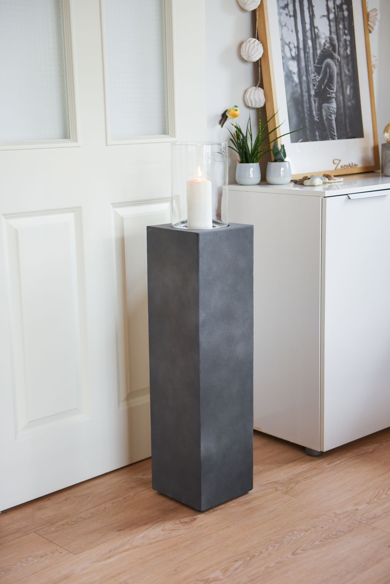 Windlichtsäule Windlicht Kerzenhalter Fiberzement "Lumira" 20x75 Grau