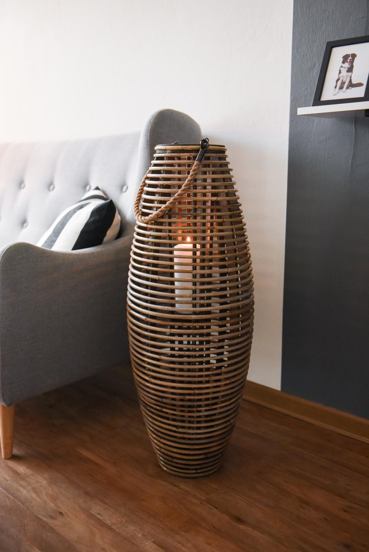 Windlichtsäule Kerzenhalter Windlicht aus Rattan LUMA 90 cm hoch, Braun