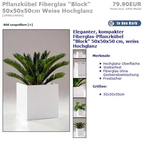 Blumenkübel Fiberglas Block