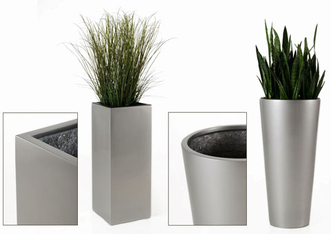 Pflanzkübel Fiberglas silber Hochglanz